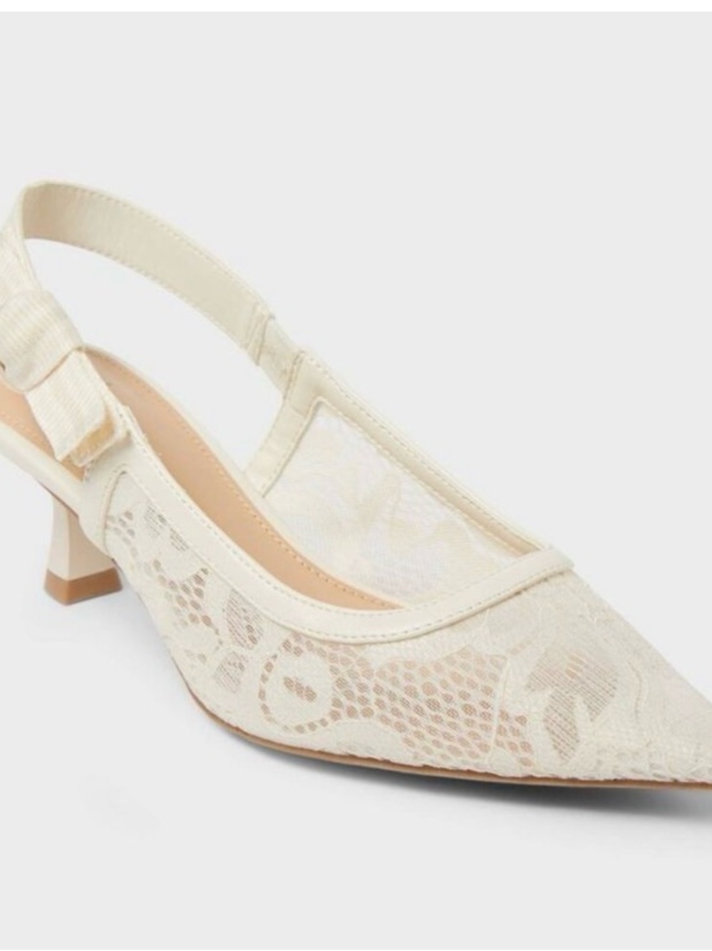 A New Day Women's Ivory Lace Bow Slingback Pointed Toe Kitten Heels Wedding Size